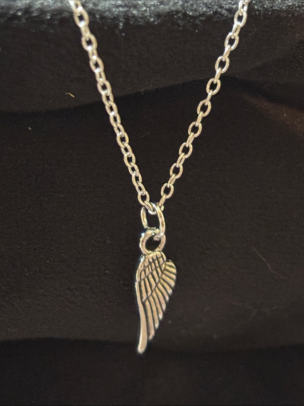 Dainty‎ angel wing silver tone delicate small necklace fairy y2k jewelry 16” +2”